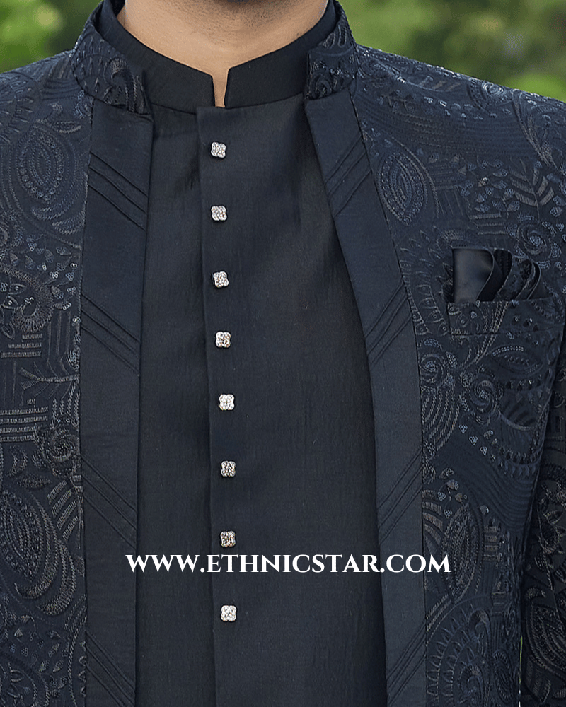 Black Wedding Wear Jodhpuri Suit in Art Silk